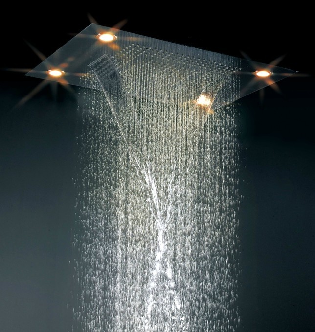 Waterfall and rain-effect shower heads will create a gentle and natural shower experience