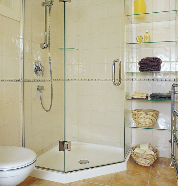 A quadrant shower is suitable for small bathrooms. Image source:  Euro Glass