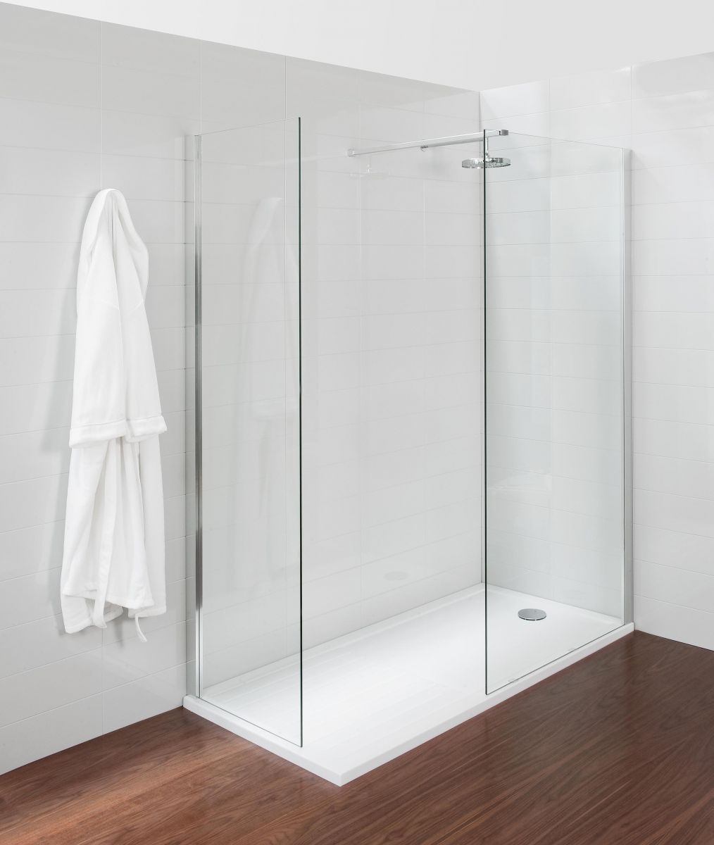 Walk in shower with glass panels